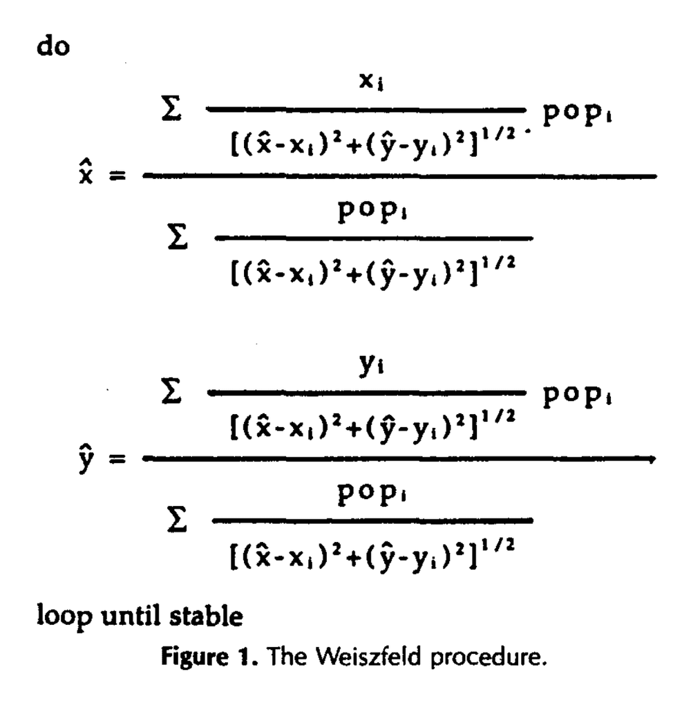 A pseudo-code description of the Weiszfeld procedure.