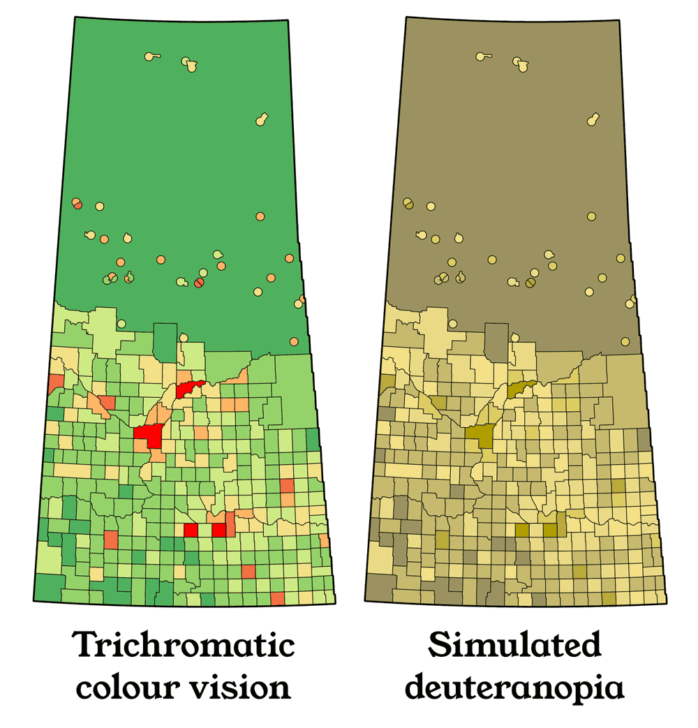 Map showing a simple overview of the population density of Saskatchewan.