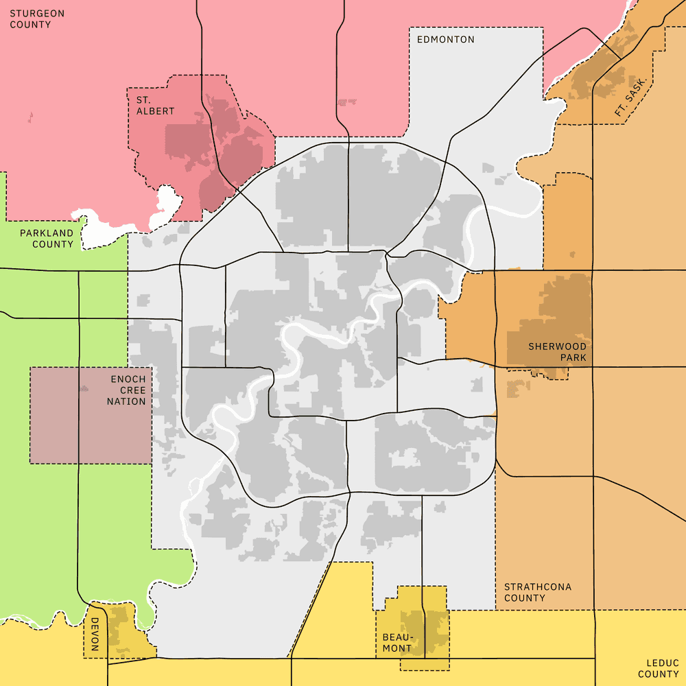 A simple map of Edmonton's residential footprint.