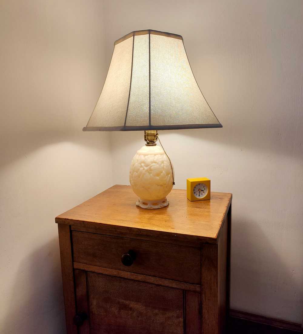 My yellow alarm clock, sitting on my nightstand.