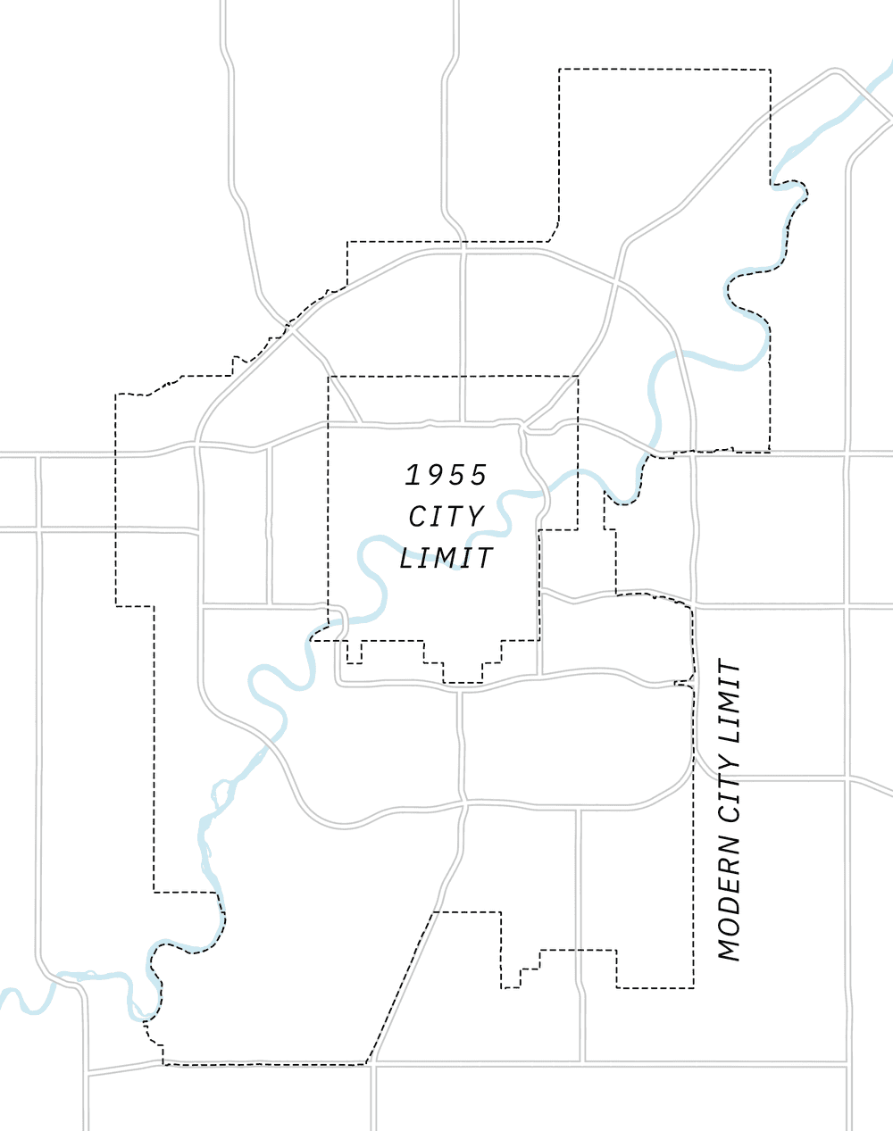 A map of Edmonton's 1955 city limit.