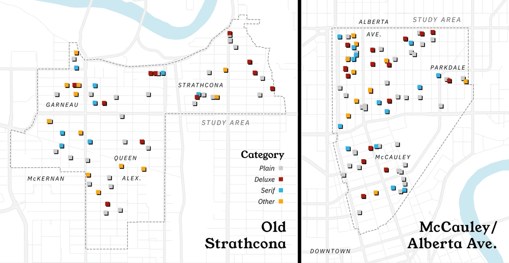 A map of the geographic location of each sign category.