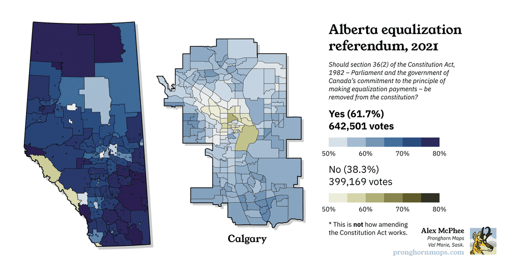 A map of Alberta's 2021 equalization referendum.
