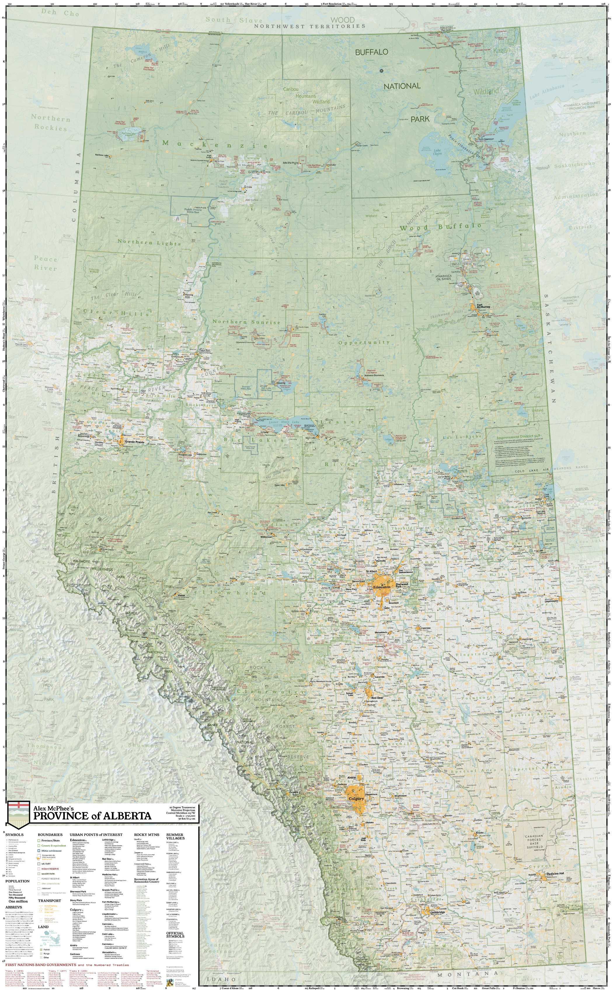 Multi-award winning from cartographic societies in three countries! This comprehensive historical map shows Alberta in all her majesty.