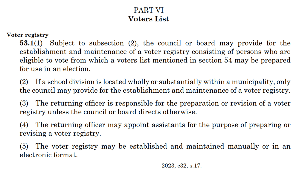 The Local Government Election Act, Section 53.1(1).