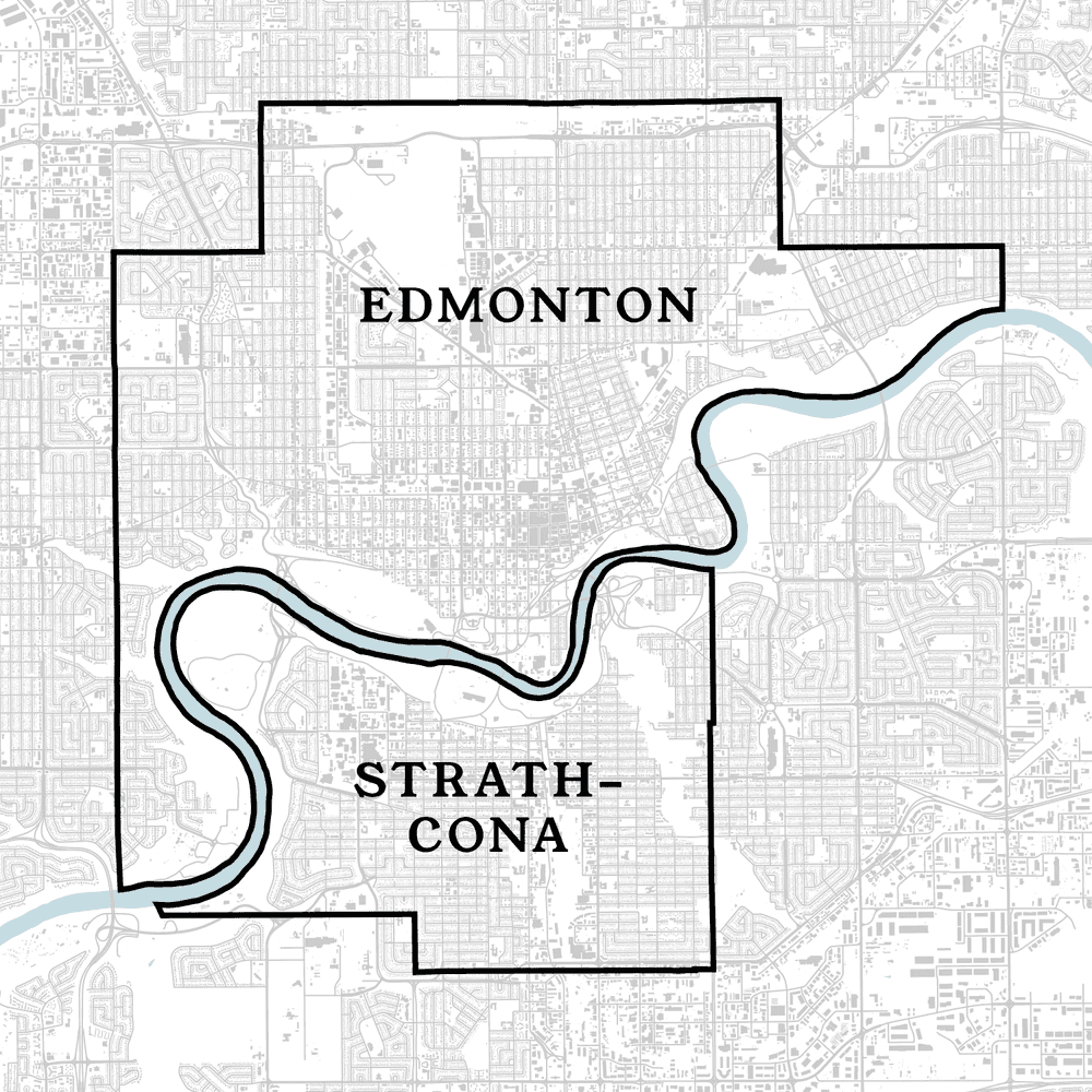 A map of Edmonton and Strathcona as their boundaries existed in 1912.