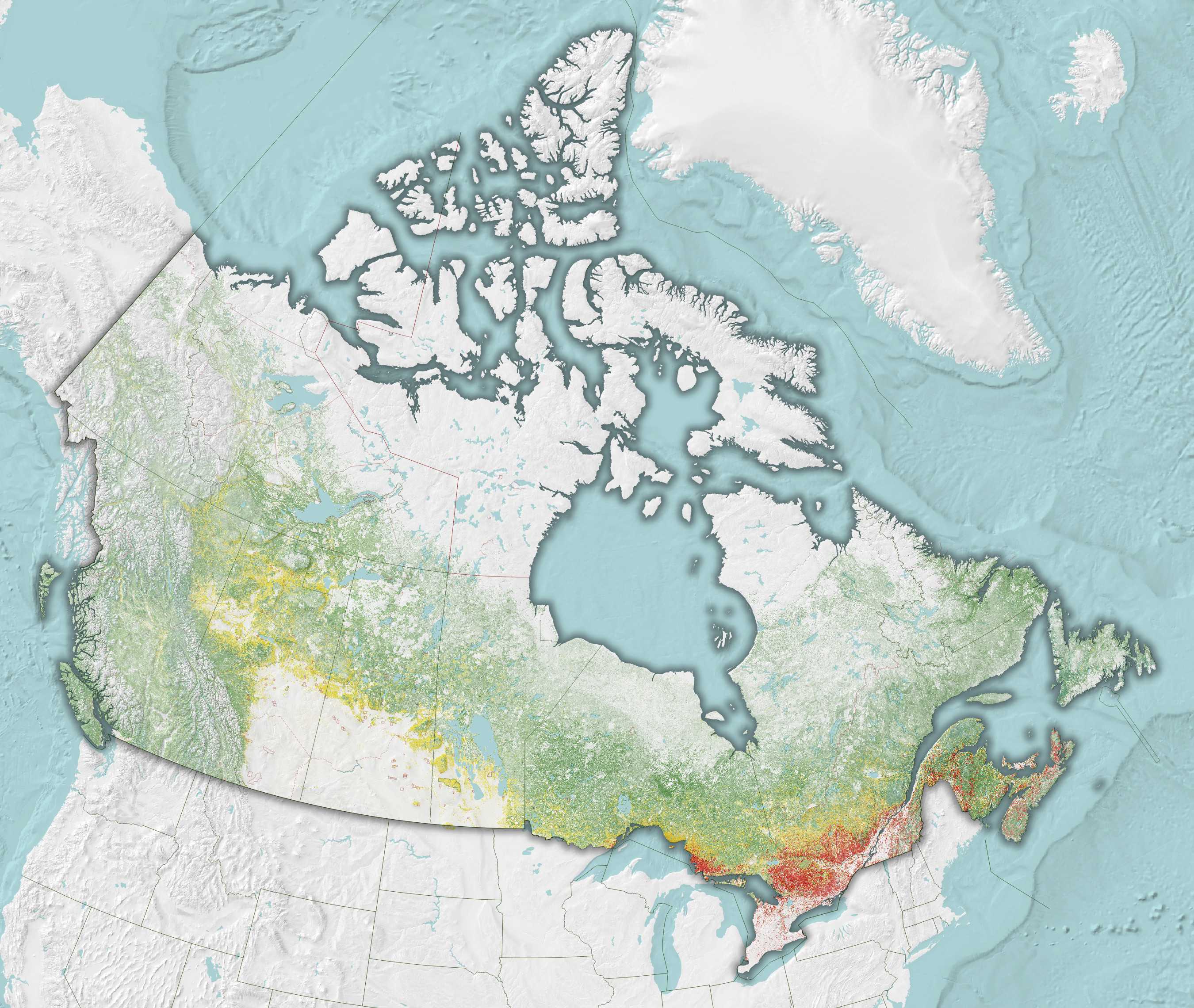 An unfinished map of Canada with a colourful autumn palette