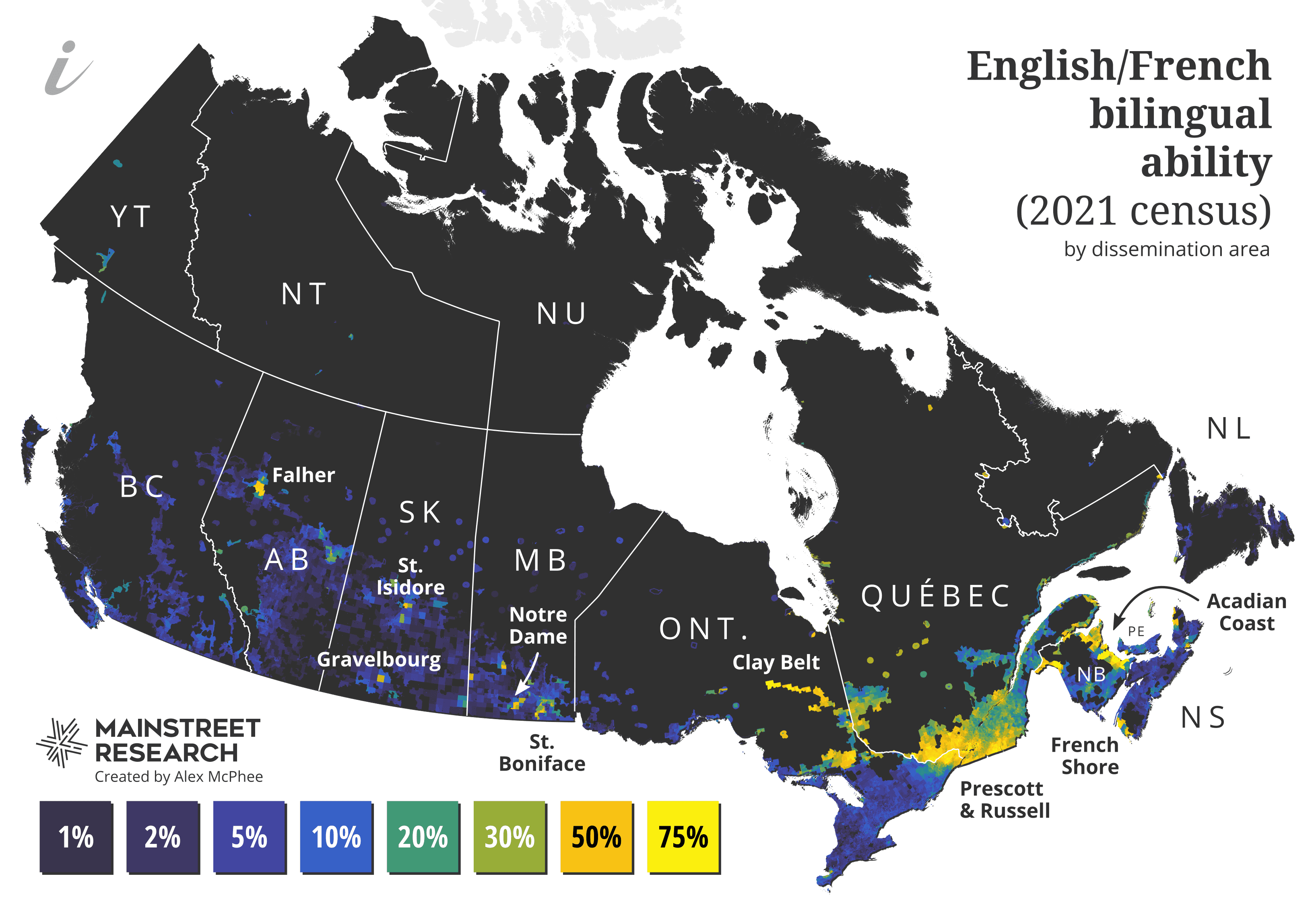 A thematic map of bilingualism in Canada.