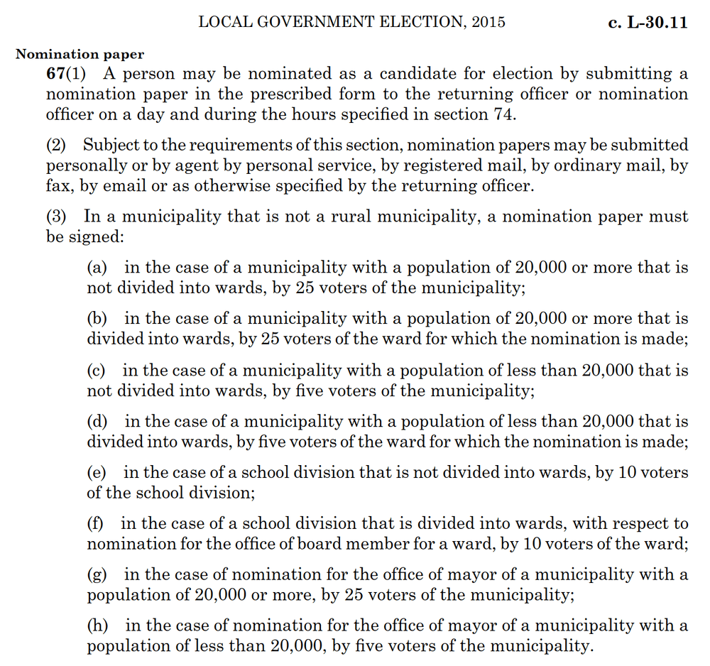 The Local Government Election Act, Section 67(3).