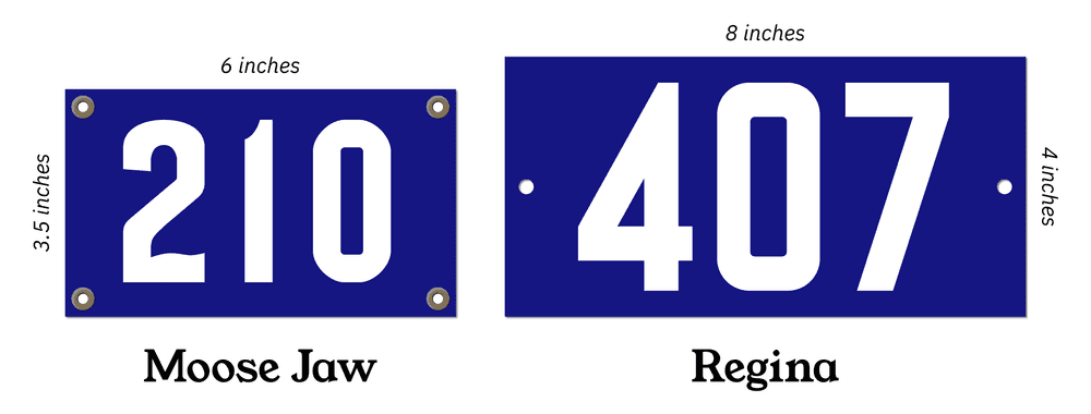 A comparison of Moose Jaw and Regina house number plates.