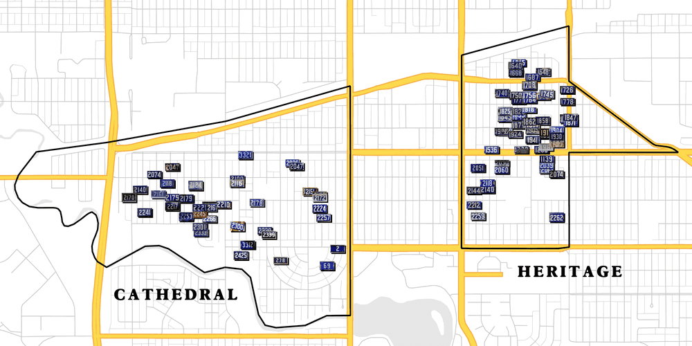 A map of original house number locations in Regina.