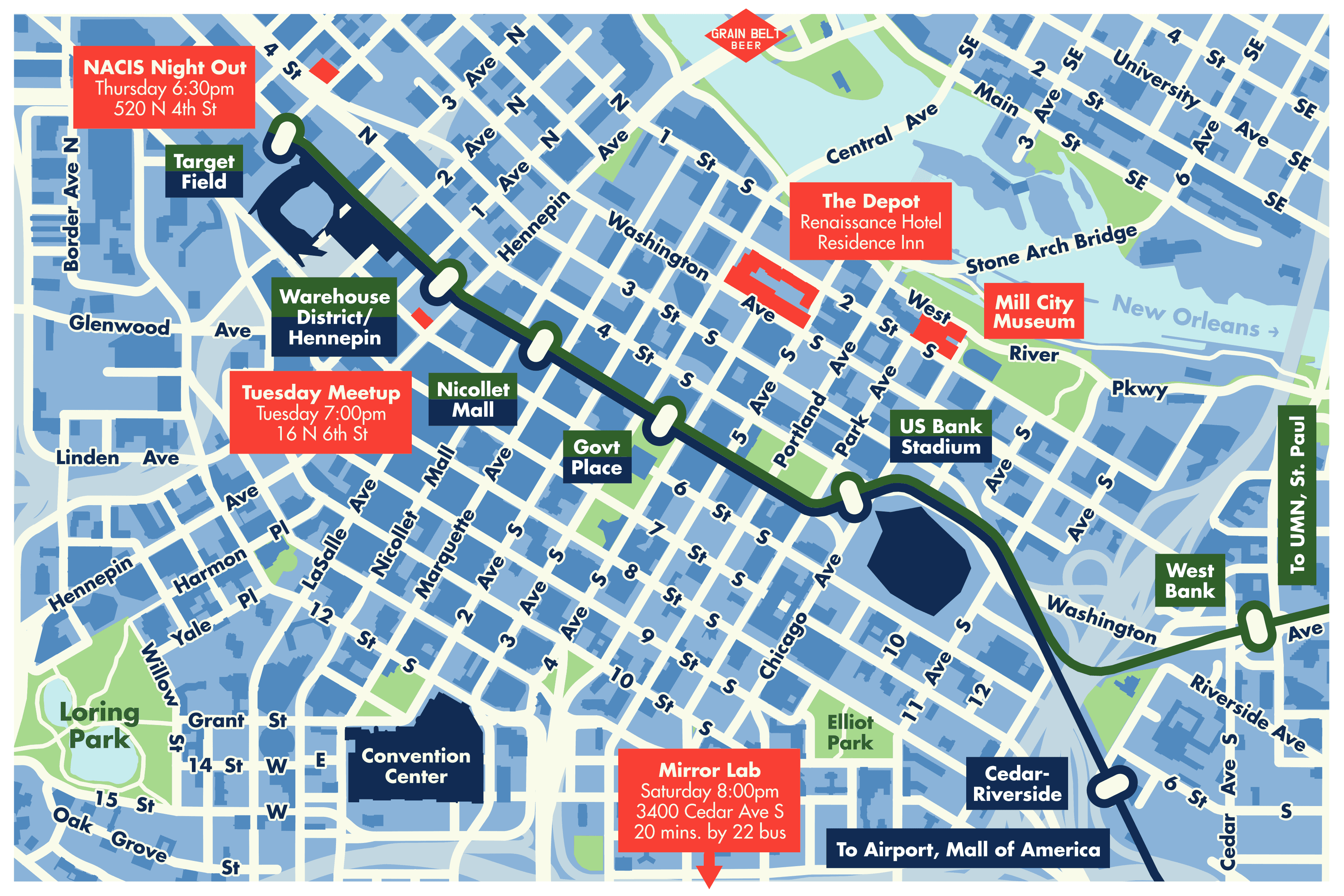 A conference map of downtown Minneapolis.